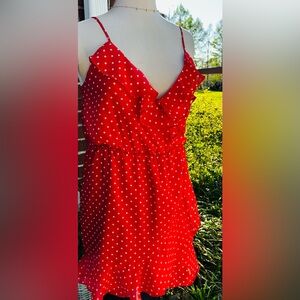 Forever 21 Red White Polkadot Kentucky Derby Dress Large Spring Festival Summer